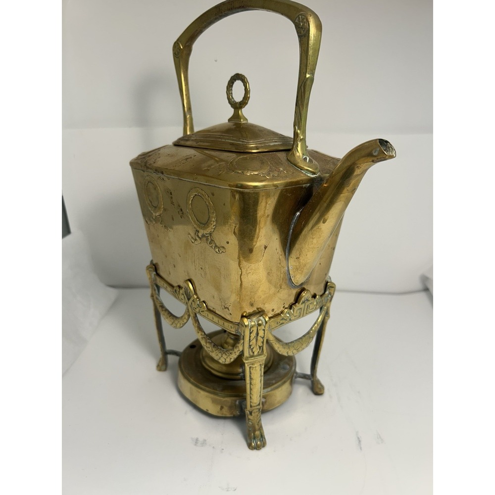 Antique WMF Jugendstil Brass Spirit Kettle Teapot Burner Stand Germany c.1905